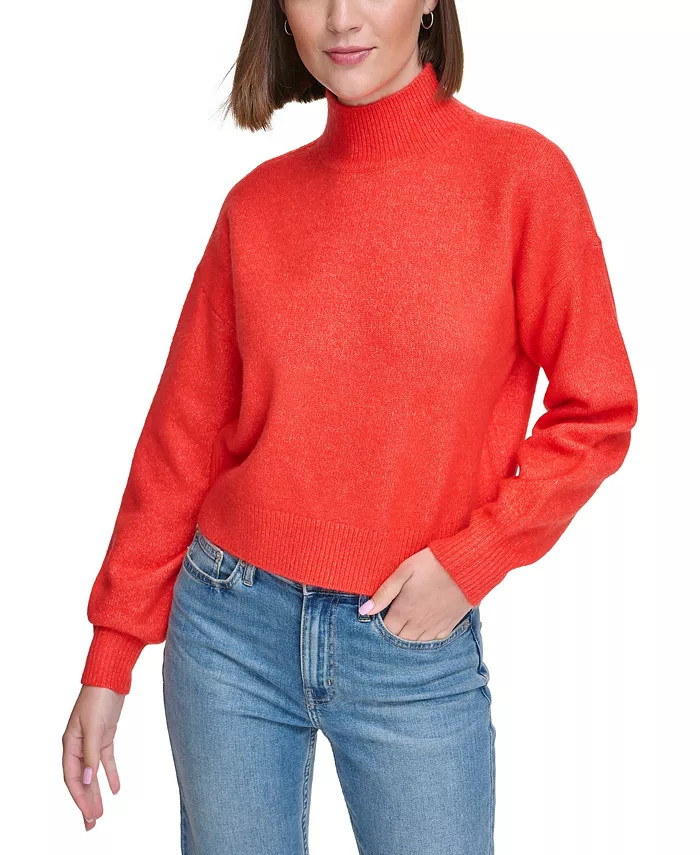 Calvin Klein Jeans Petite Boxy Mock-Neck Sweater - Macy's | Macy's