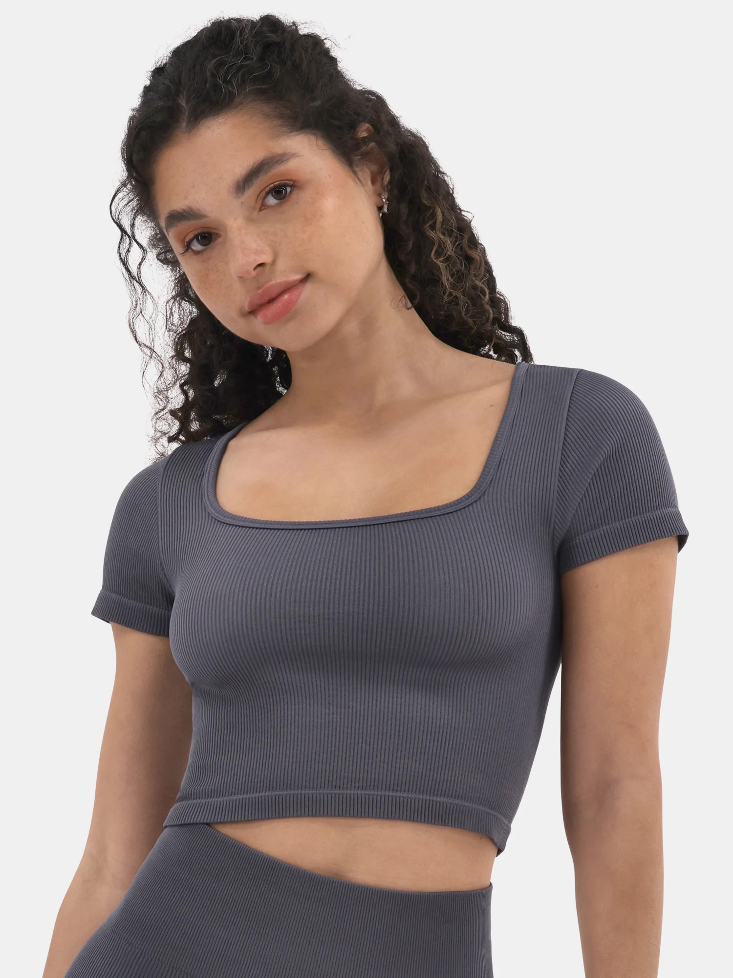 No Boundaries Seamless Ribbed Top and Bike Shorts Set, 2-Piece, Women's | Walmart (US)