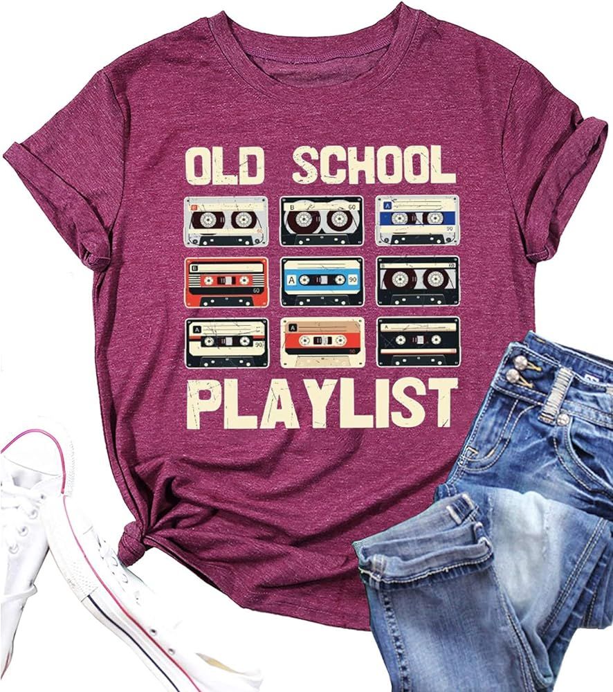 Retro 80s Tshirt for Women Cassette Tape Music Old School Playlist Shirt Vintage Graphic Tees Cas... | Amazon (US)