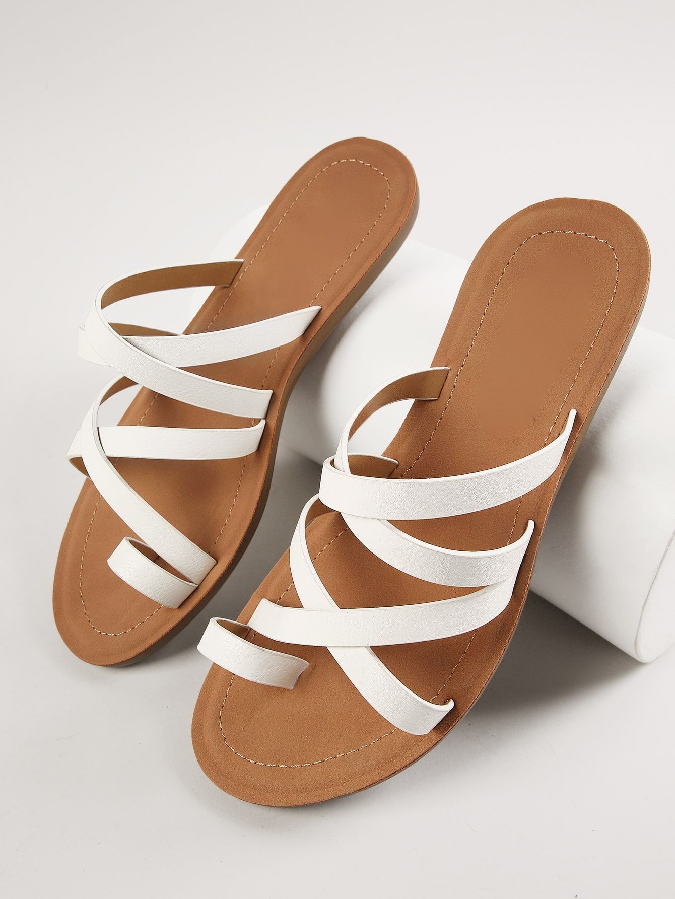 Vegan Leather Loop-Toe Slip-On Sandals | SHEIN
