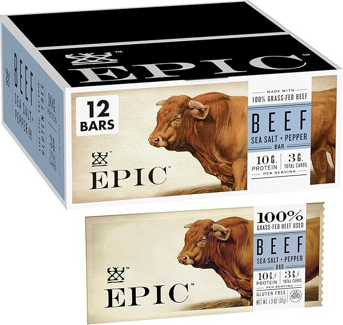EPIC Protein Bars, Beef Sea Salt Pepper, Keto and Paleo Friendly, 1.3 oz, 12 ct | Amazon (US)