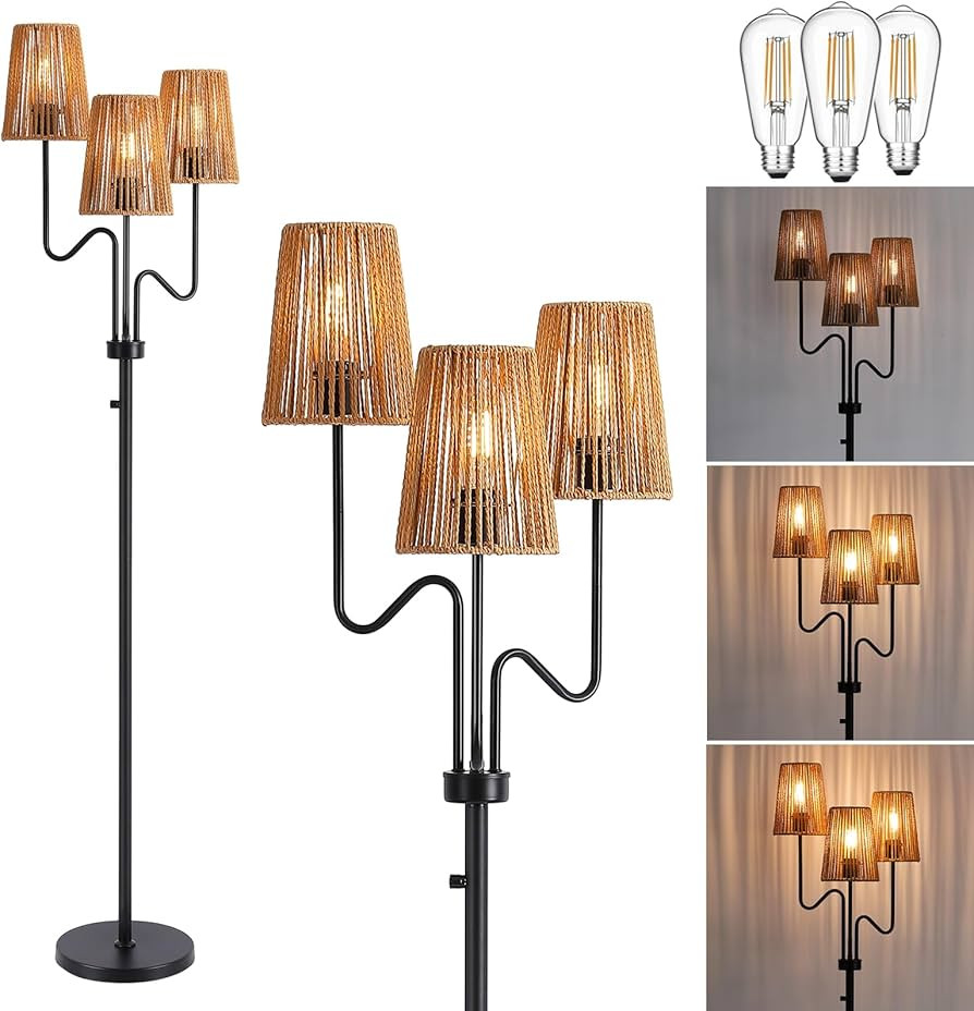 9MMML Boho Floor Lamp, Farmhouse Dimmable Floor Lamp with Rattan Shade, 68'' Tall Floor Standing ... | Amazon (US)