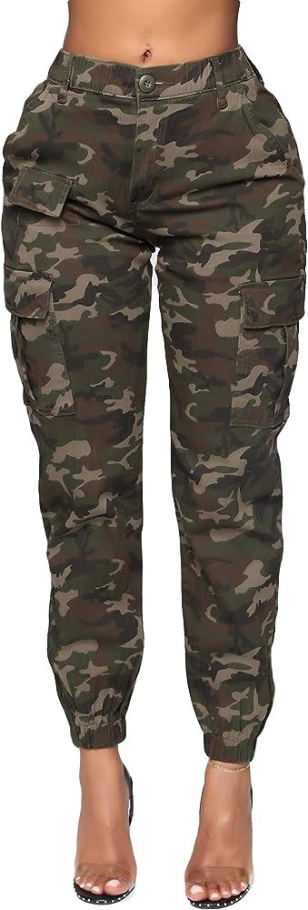 Double Denim Women's High Waist Jogger Pants - Casual Cargo Elastic Waistband Sweatpants Tapered ... | Amazon (US)
