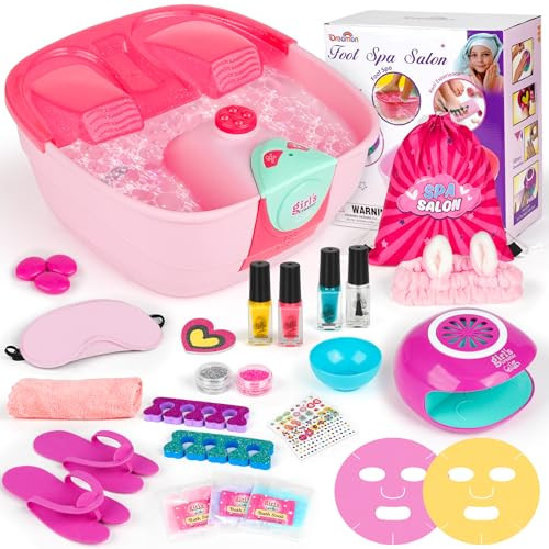 Kids Foot Spa & Nail Kit - Kids Spa Day Kit for Girls with Mask Foot Bath and Nail Dryer - Manicures Pedicure Toy Kit Nail Art Salon Girl Stuff - Christmas Birthday Gifts for 6 7 8 9 10-12 Year Old | Amazon (US)