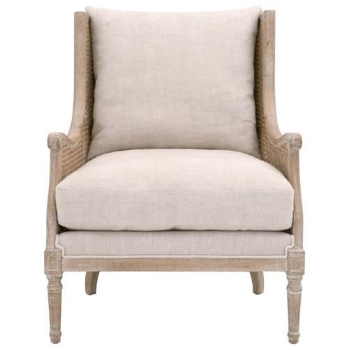 Beau French Country Beige Cushion Grey Birch Wood Wing Occasional Arm Chair | Kathy Kuo Home