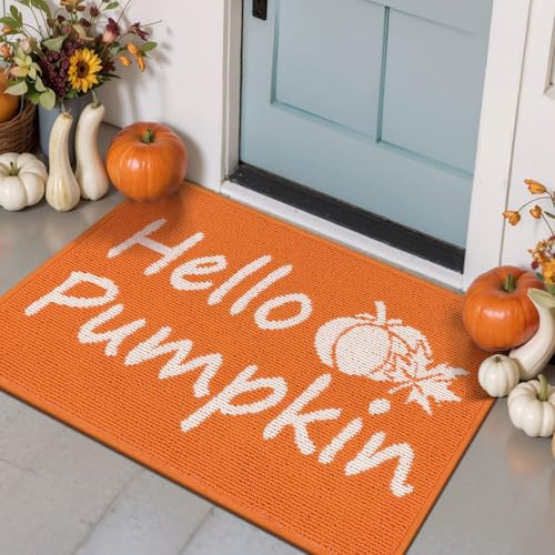 Ileading Welcome Fall Front Door Mat 32x48inch Thanksgiving Hello Pumpkin Decorative Doormat Non Slip Washable Floor Runner Carpet Low Profile Small Area Rugs for Front Door Porch Entry Kitchen | Amazon (US)
