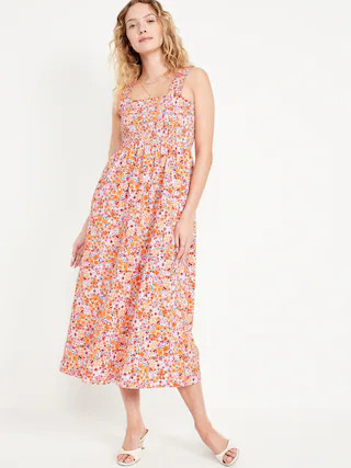 Fit & Flare Smocked Midi Dress | Old Navy (CA)