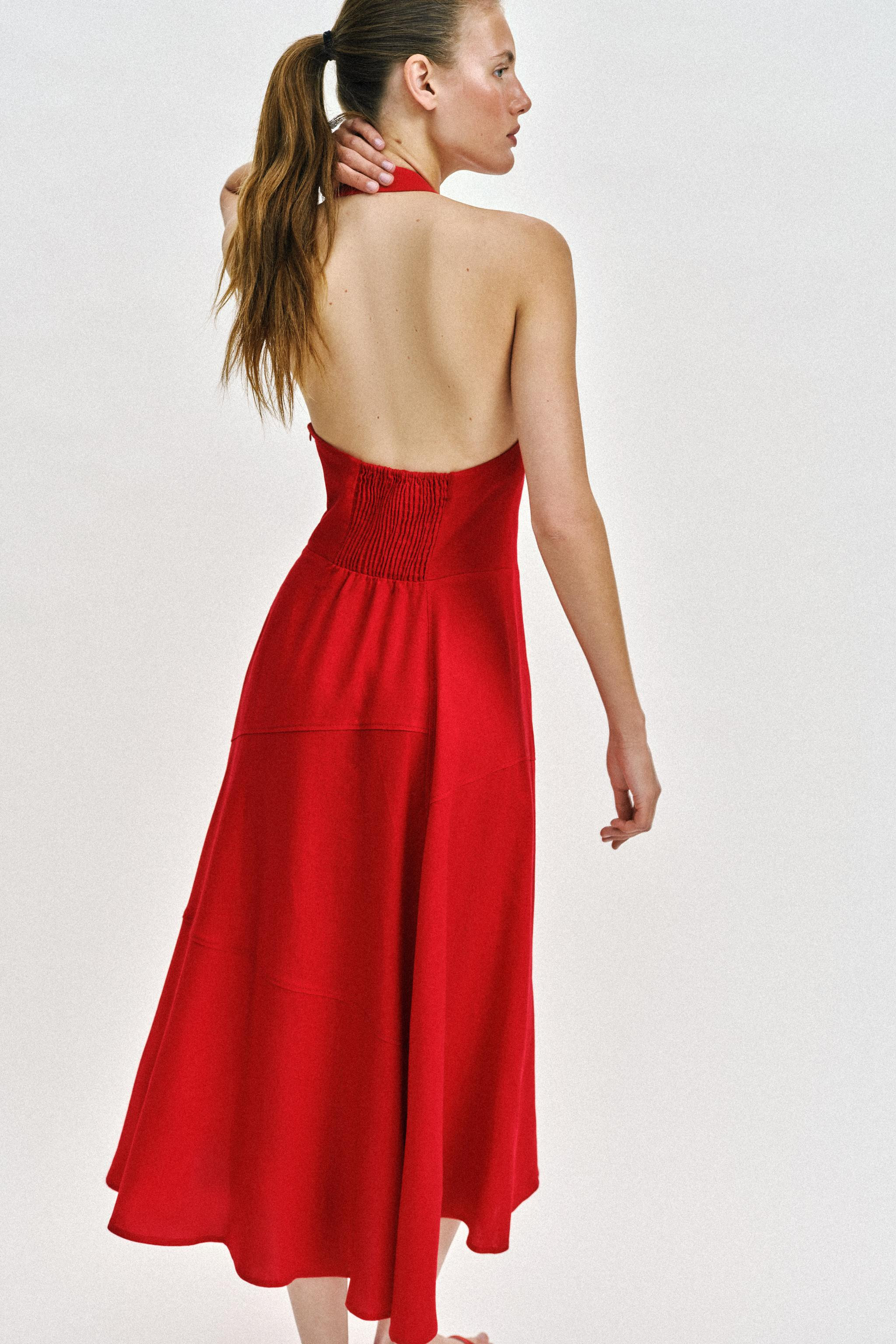 LINEN BLEND HALTER MIDI DRESS | Zara US