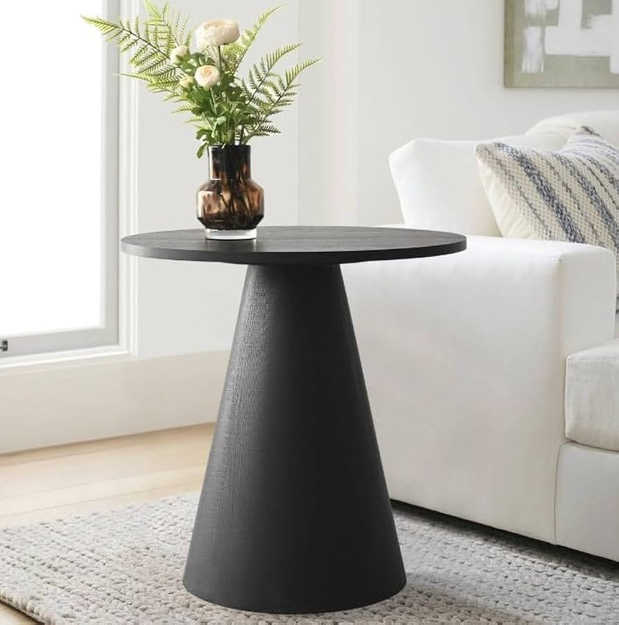 Modern Round Side Table with Pedestal Base | Minimalist Accent Table in Matte Black Finish | Mult... | Amazon (US)