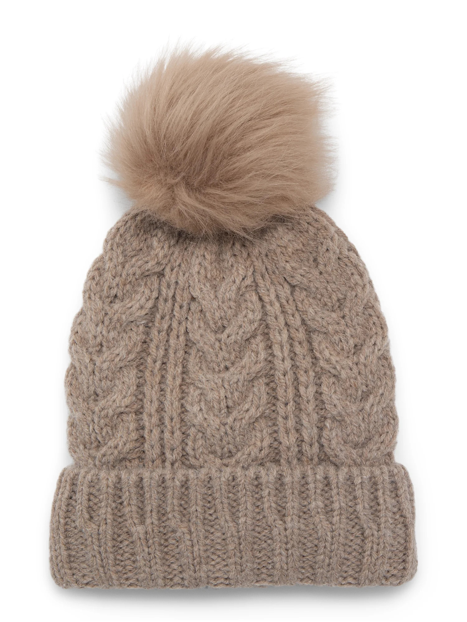 Time and Tru Women's Cable Pom Cuff Beanie, One Size Fits Most, Toasted Heather | Walmart (US)
