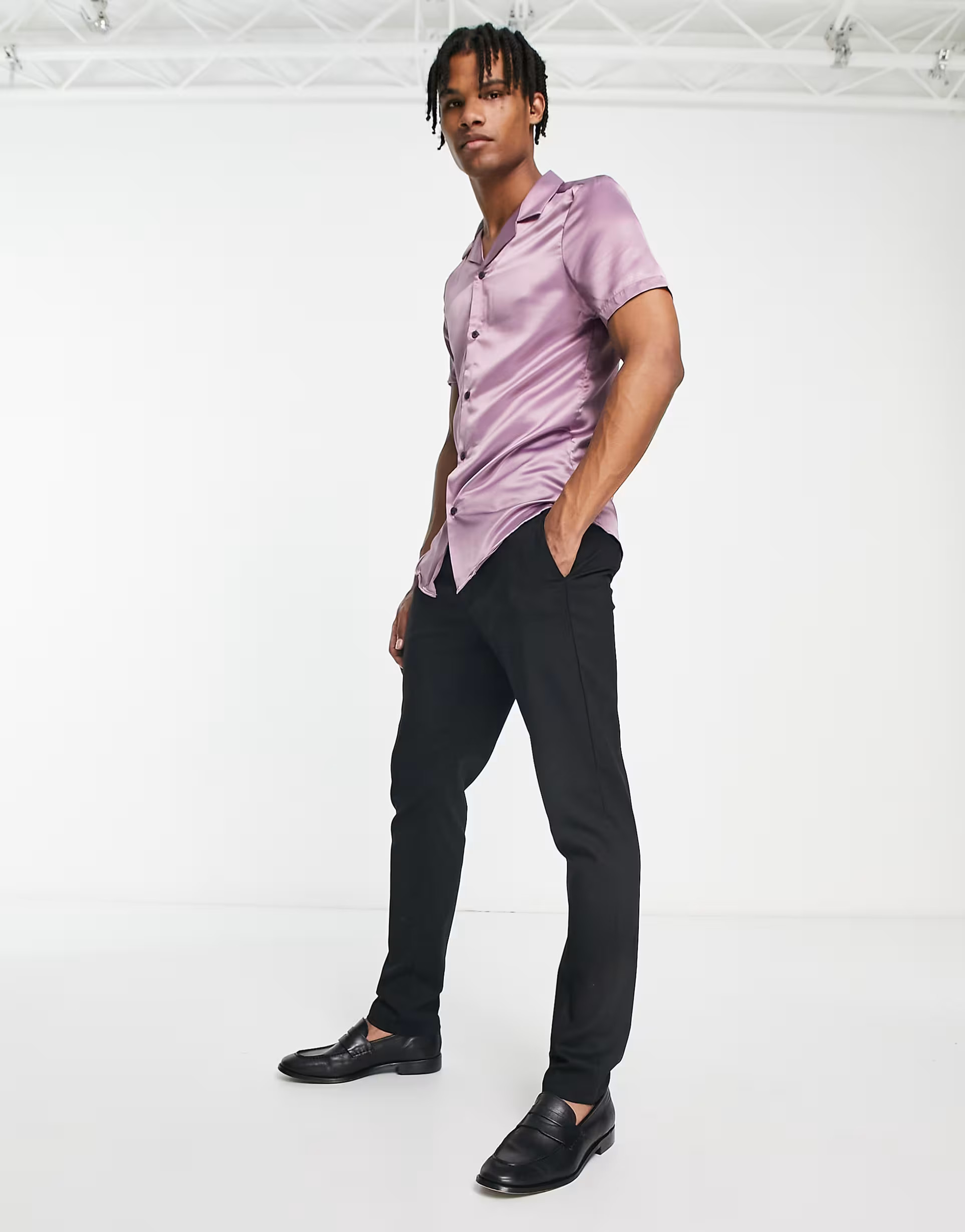 ASOS DESIGN skinny satin shirt in grape | ASOS (Global)