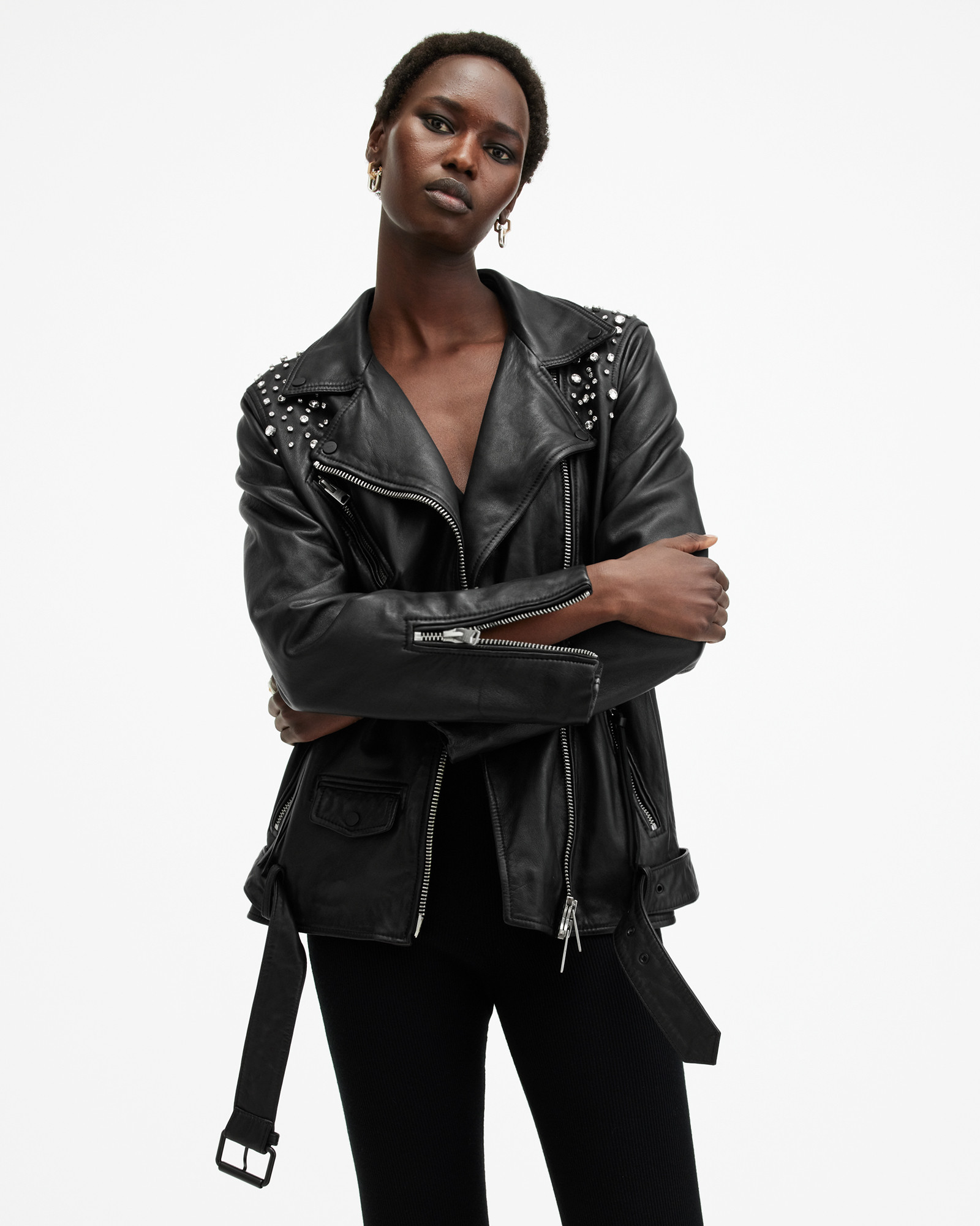 Billie Embellished Leather Biker Jacket | AllSaints UK