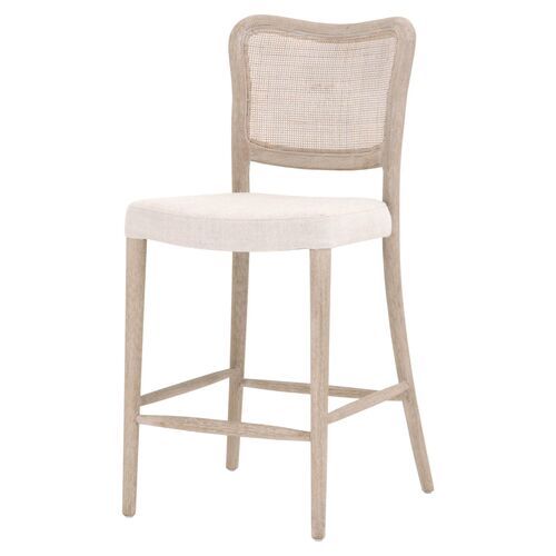 Sullivan Cane Counter Stool, Bisque Linen/Natural Gray | One Kings Lane