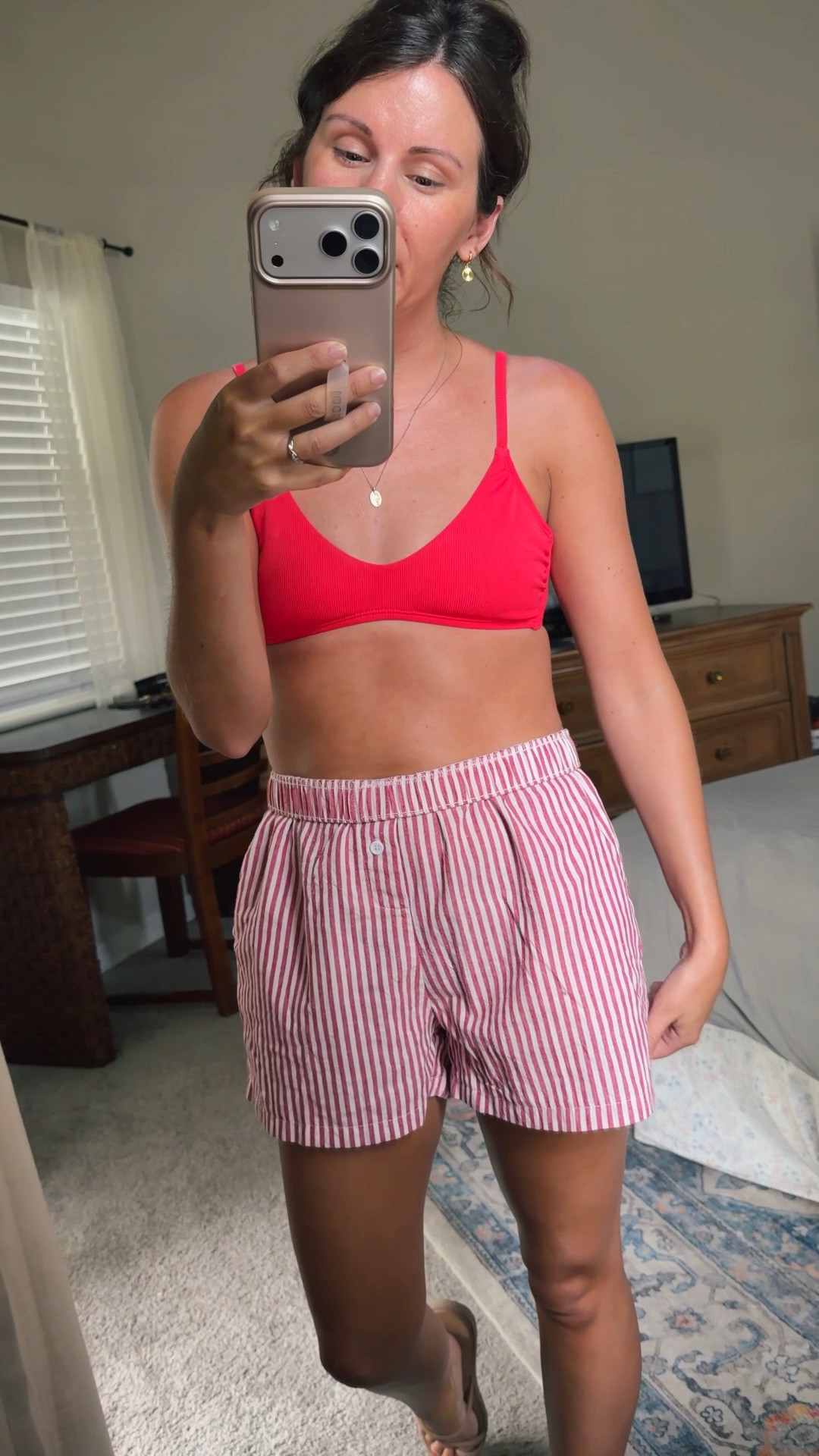 xs in my bikini top, xs in my bikini bottoms. Small in my boxer shorts. My white button up is older so I linked similar. My croc sandals are size 6.

#LTKPetite #LTKSwim #LTKootd
