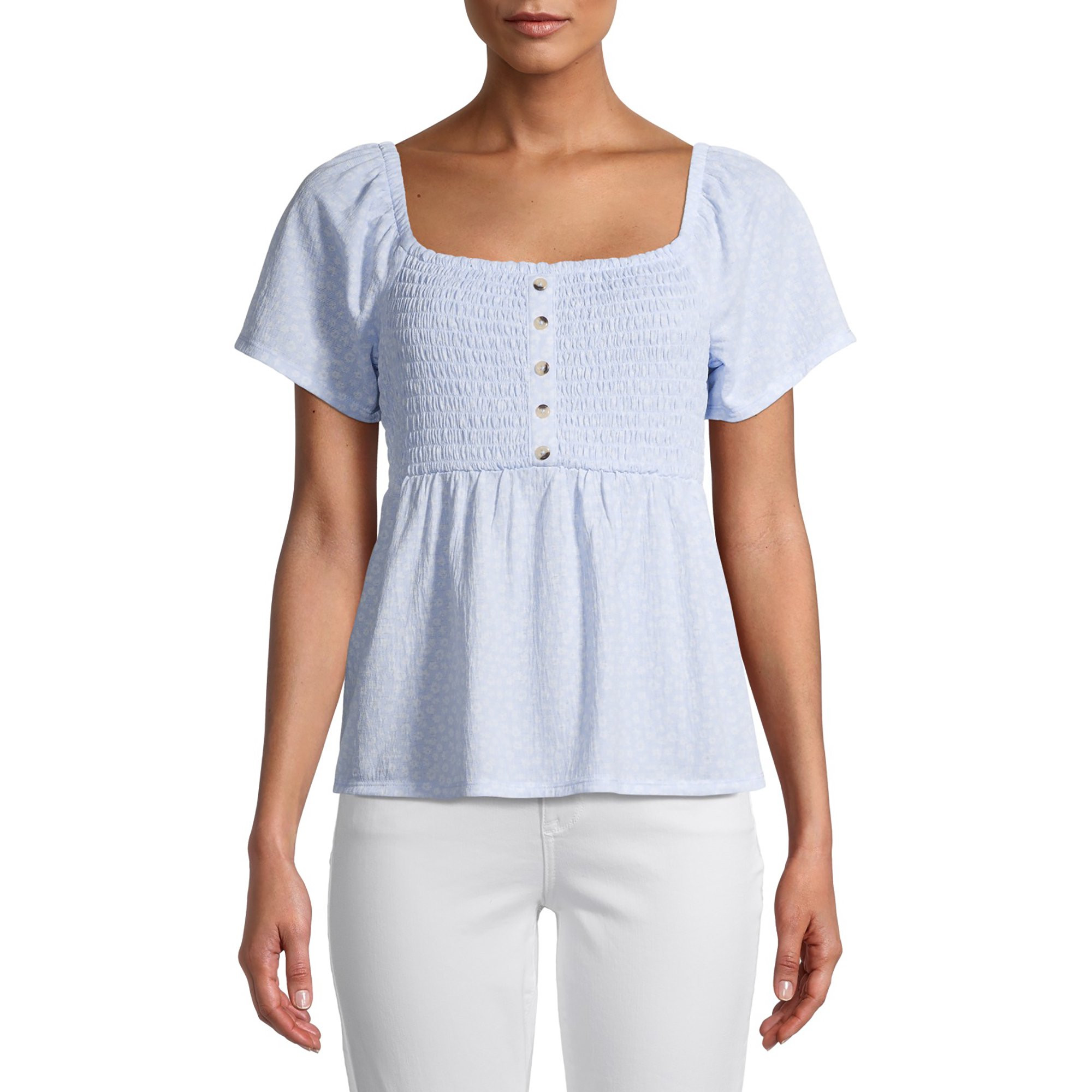 No Boundaries Juniors' Flutter Sleeve Smocked Top | Walmart (US)