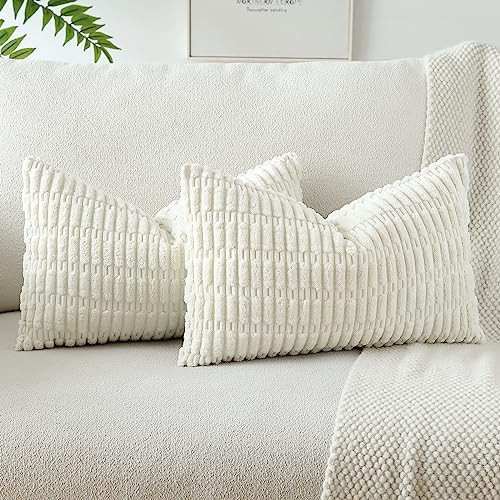 JUSPURBET Cream White Lumbar Corduroy Throw Pillow Covers 16x24 inch Set of 2 for Couch Bed Sofa ... | Amazon (US)