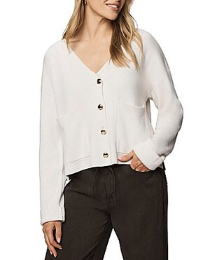 Splendid Libby Knit V-Neck Long Sleeve Cropped Cardigan - XS | Dillard's