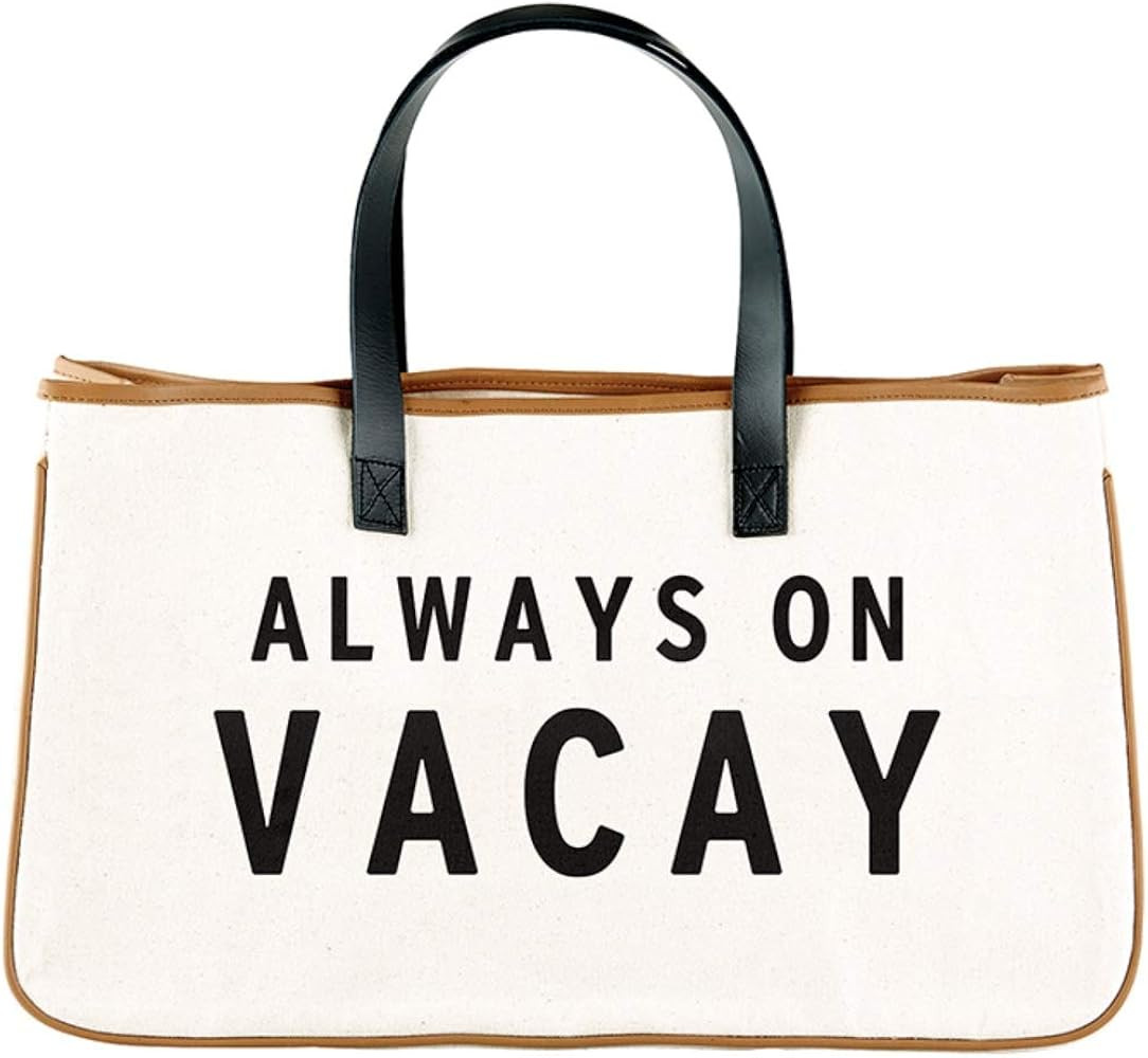 Simple Canvas Beach Tote Bag For Women, Large Purse For Travel (Always On Vacay) | Amazon (US)