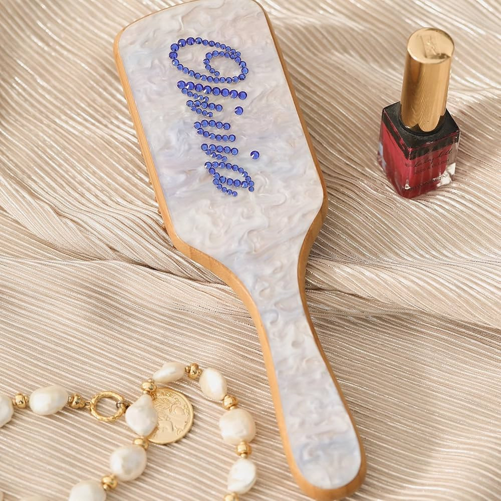 LecAit Custom Hair Brush For Woman Blue Sugar Color Brush with Colorful Rhinestone Name | Natural... | Amazon (US)