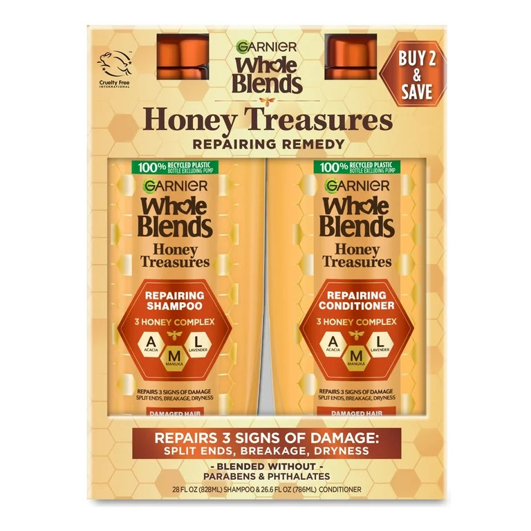 Garnier Whole Blends Honey Treasures Repairing Shampoo & Conditioner, Damaged Hair, 54.6 fl oz | Walmart (US)