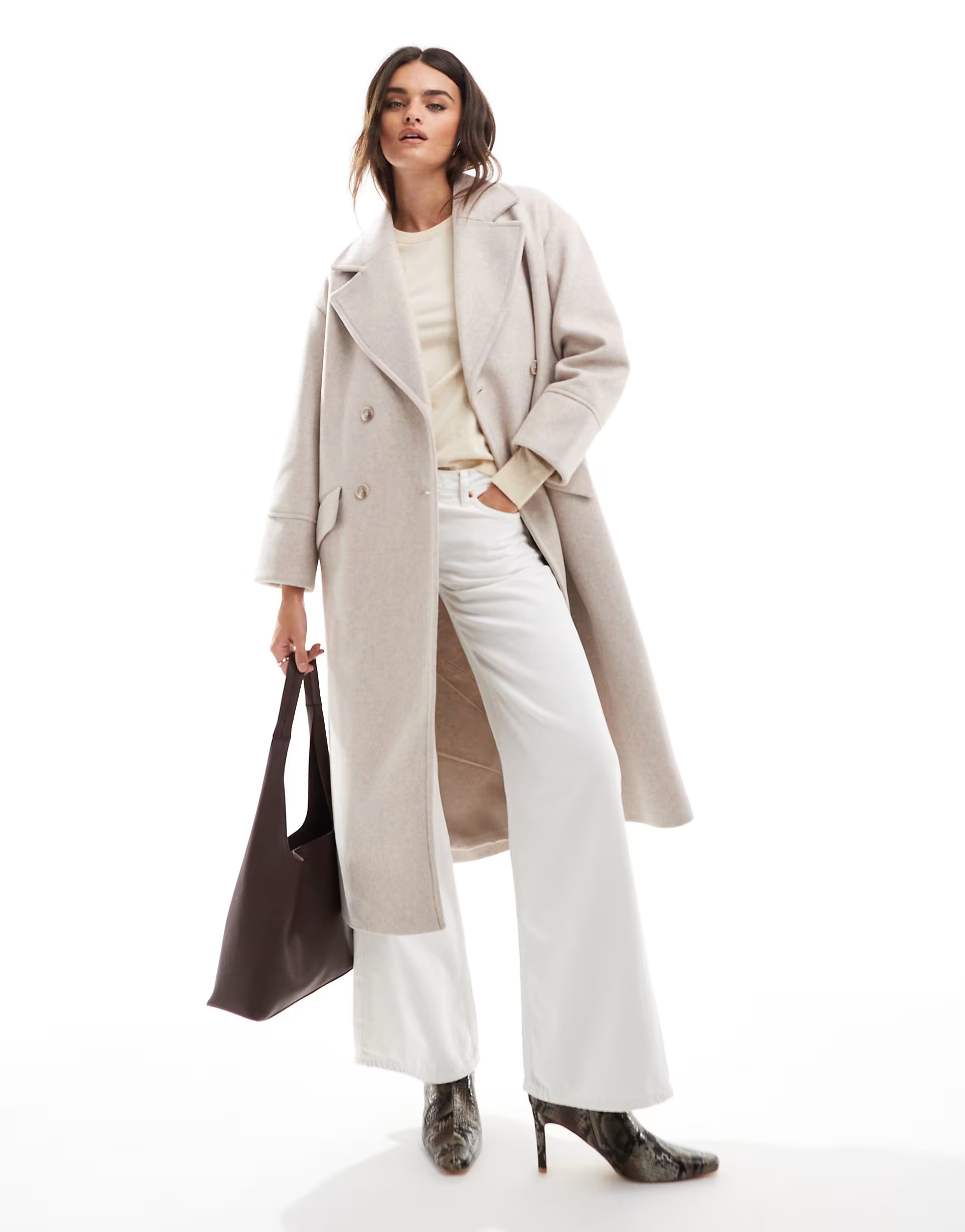 Stradivarius oversized soft touch coat in ecru | ASOS (Global)