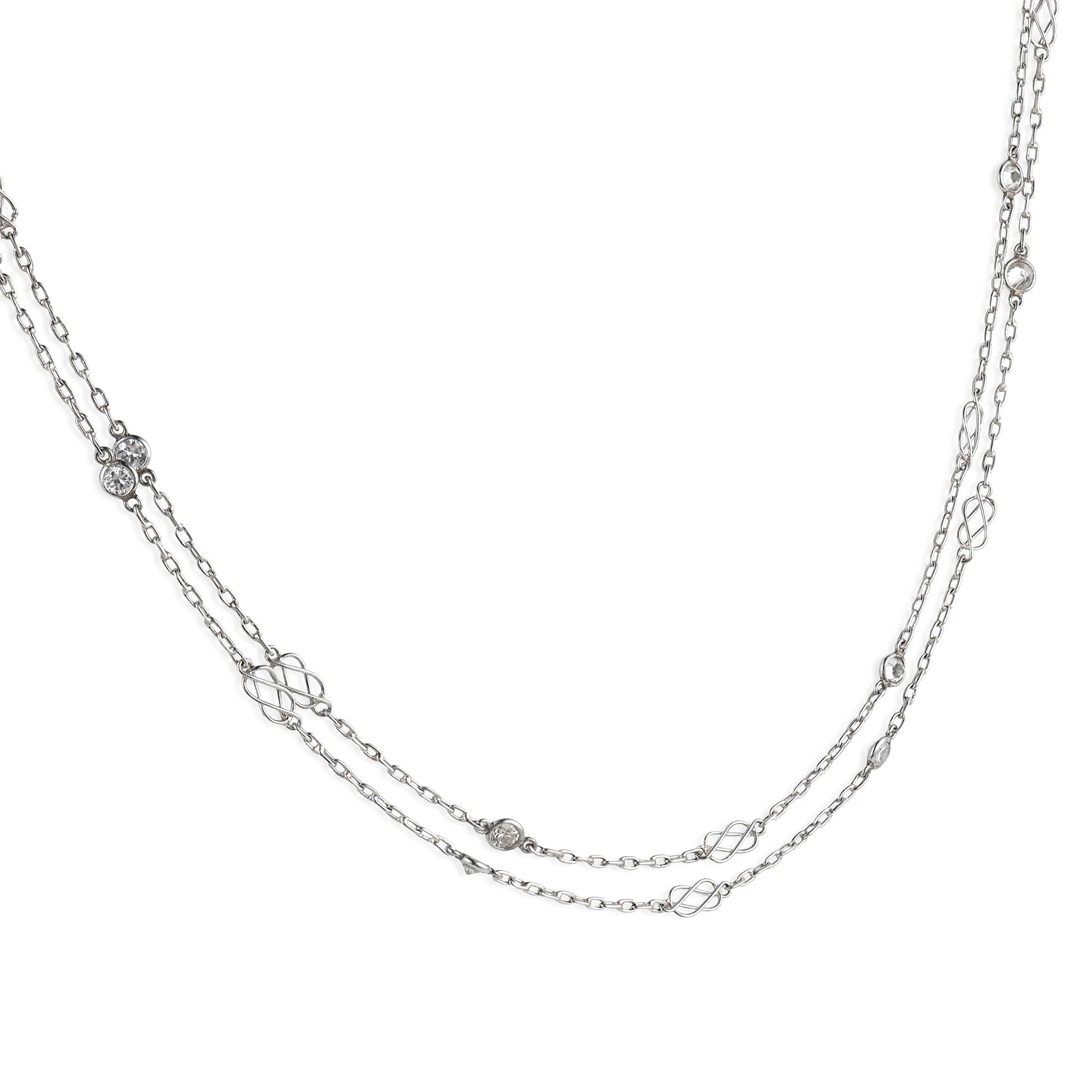 Vintage 1.65 carat diamond platinum 40 inch long chain necklace | Jack Weir & Sons