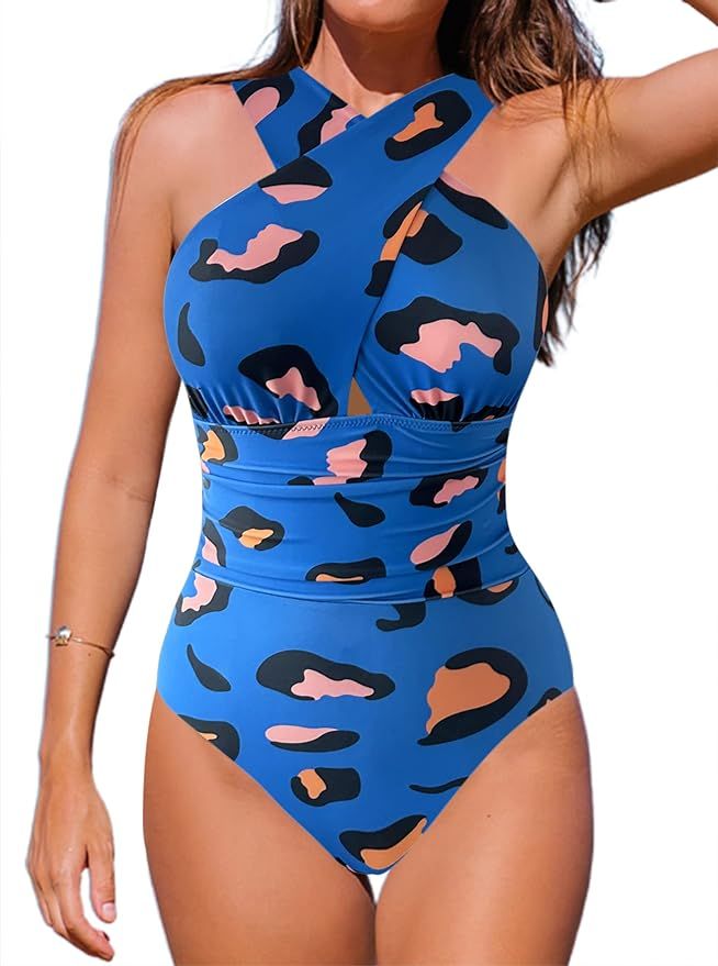Hilinker Sexy One Piece Bathing Suit for Women Tummy Control Front Crossover Swimsuit | Amazon (US)