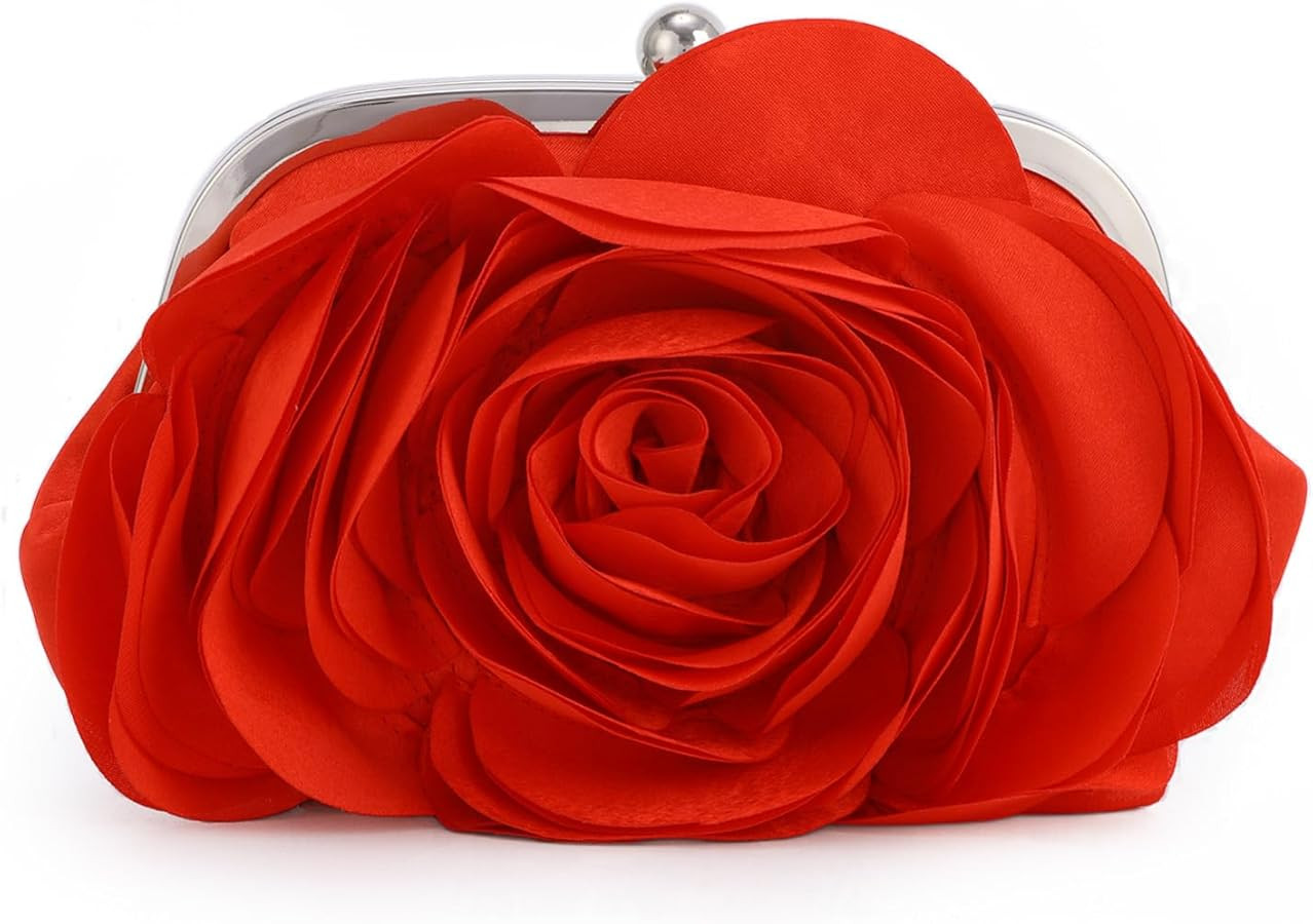 Fecialy Women Evening Bag Floral Satin Clutch Purses with Chain Rose Pattern Purse Party Prom Han... | Amazon (US)