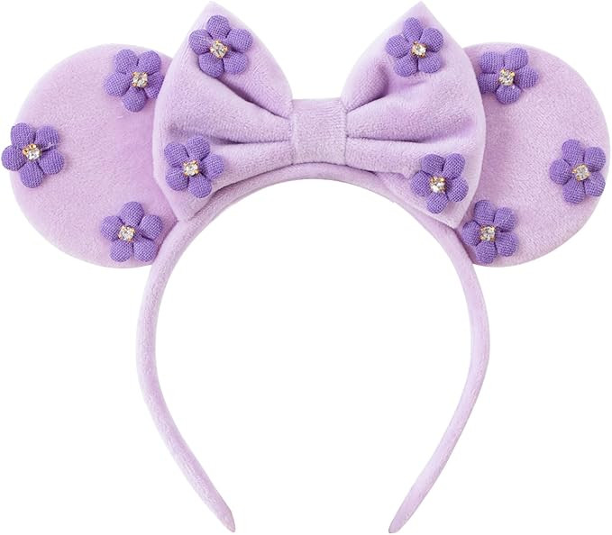 KARETT Sequins Mouse Ears Headband With Glitter Bow Princess Party Decorations For Girls Women | Amazon (US)