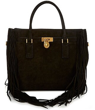 Michael Kors Hamilton Moderne Large Suede Fringe Satchel Bag - Black | Dillard's