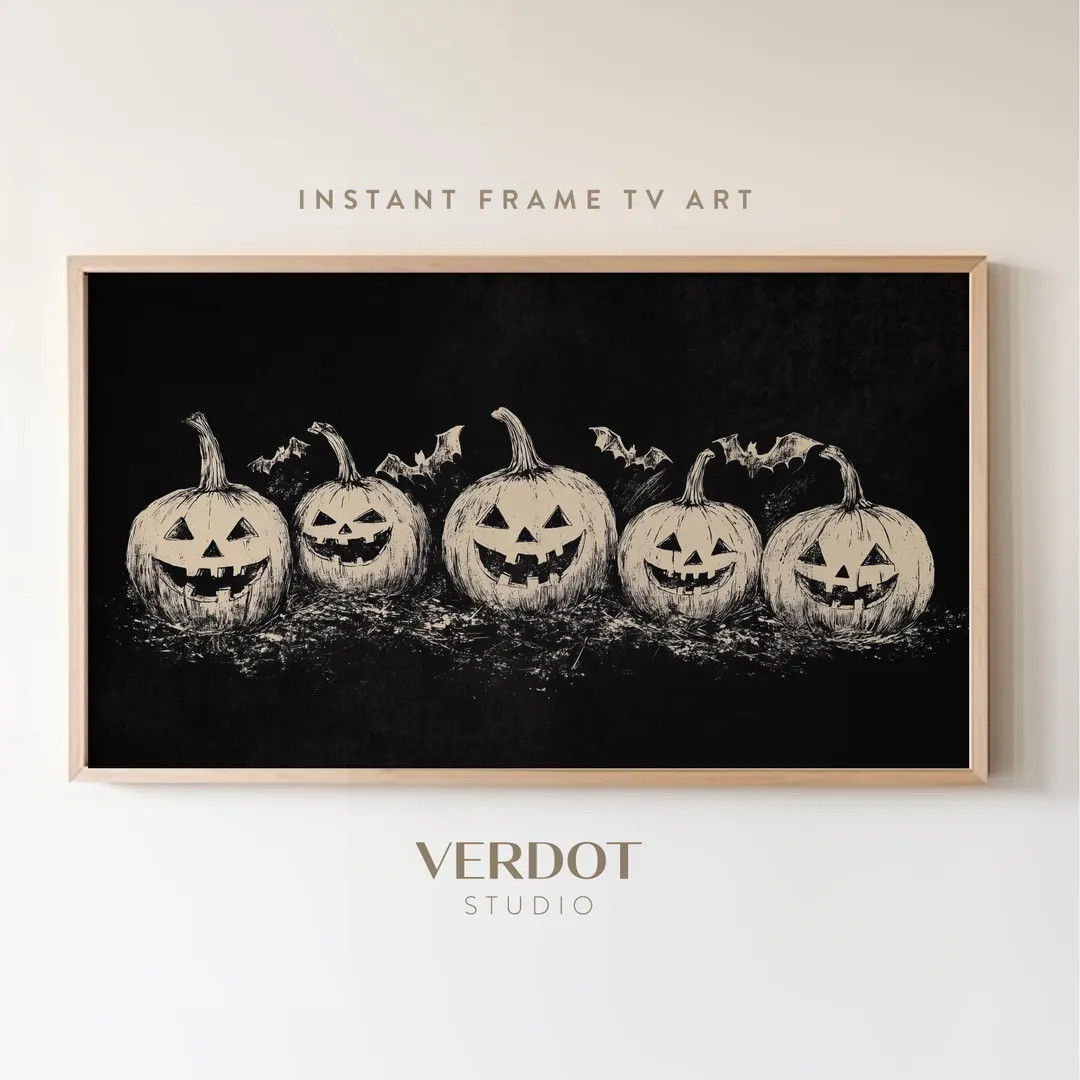 Halloween Pumpkin Frame TV Art, Jack-o-lantern and Bats Drawing, Neutral Fall Tv Screensaver, Hal... | Etsy (US)