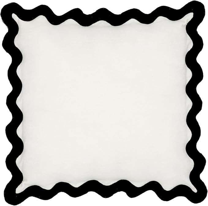 Tov Furniture Scalloped Edge Black and White Cotton Velvet Throw Pillow | Amazon (US)