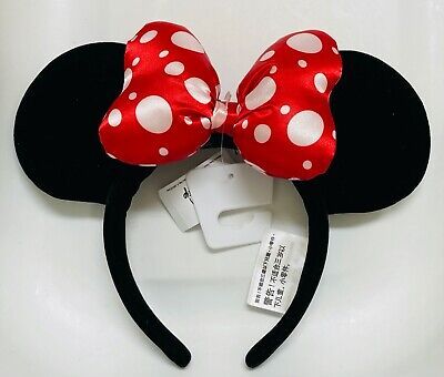 NIB Disney Parks Minnie Mouse Ears Black Velvet Satin Bow Headband Adult | eBay US