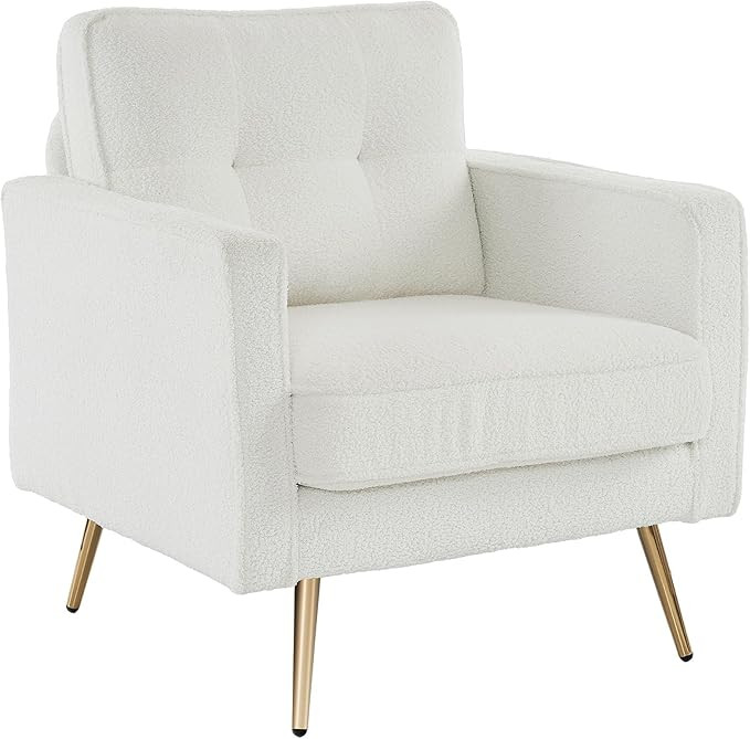 VINGLI Modern White Accent Chair for Living Room Bedroom Tufted Back Sofa Chair,Faux Sherpa Comfy... | Amazon (US)
