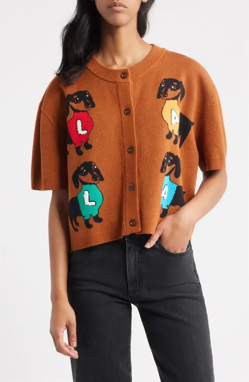 Dressed in Lala Weenie Dog Cardigan in Brown at Nordstrom, Size Large | Nordstrom