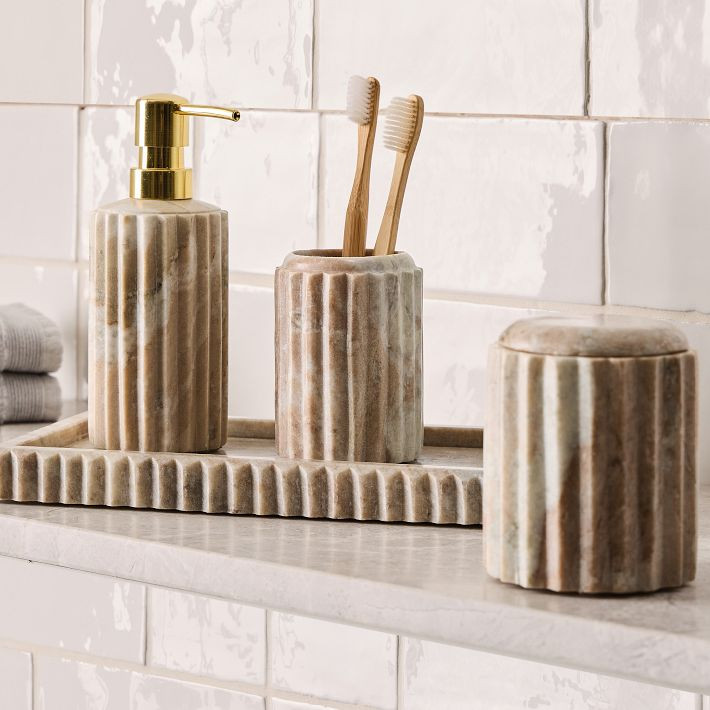 Fluted Marble Bath Accessories, Toothbrush Holder, O/S, Marble Toronto | West Elm (US)