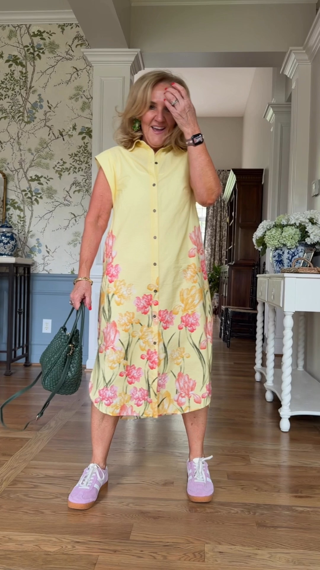 This dress is back in this prettiest print! I did size down to a small. Pair with sneakers, slides or heels, it works! 
My purse is avail in a bright green that’s soooo pretty! 
Linking other new arrivals from anthro! 

#LTKPetite #LTKOver40 #LTKSeasonal