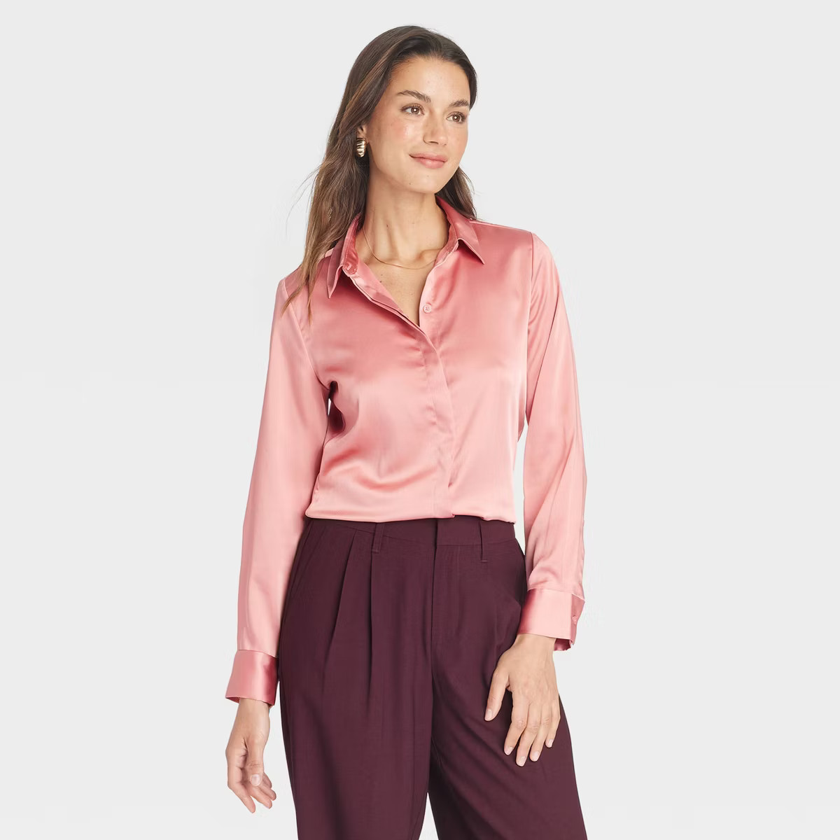 Women's Long Sleeve Satin Button-Down Shirt - A New Day™ | Target