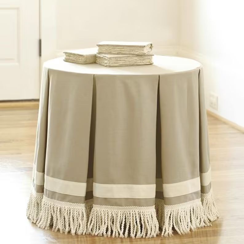 Linen Designer Pleated Table Skirt Fringed Tablecloth With - Etsy | Etsy (US)