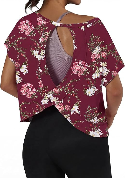 GRECERELLE Women's Open Back Workout Tops Backless Athletic Shirts Casual Crop Running Tee Y2k Yo... | Amazon (US)