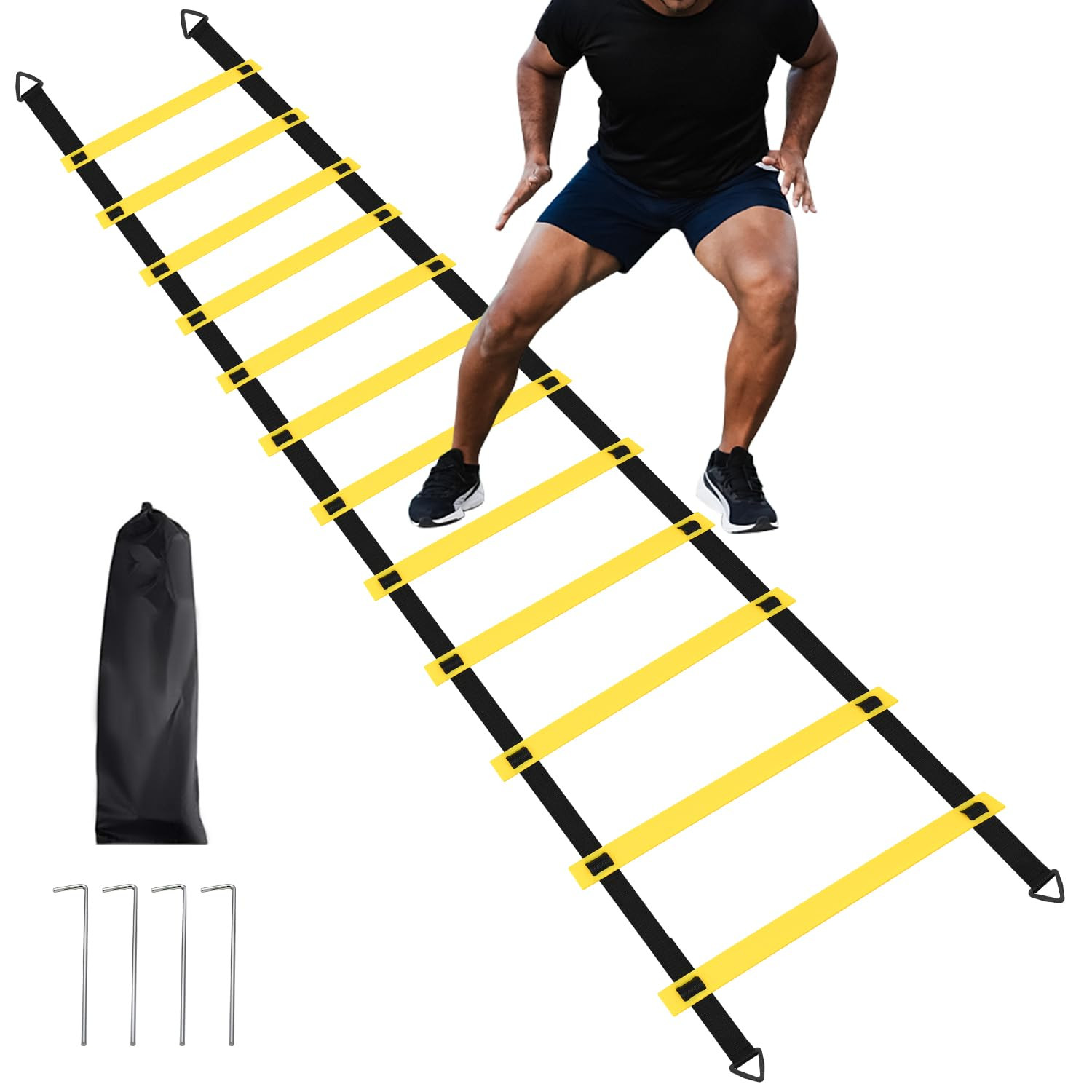 12 Rungs Agility Ladder Set, Training Ladder with Steel Stakes and Carry Bag for Soccer, Speed Fitness Feet Training | Amazon (US)