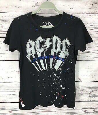 CHASER Womens AC/DC Let There Be Rock Distressed Graphic Print T-shirt Top-S NWT  | eBay | eBay US