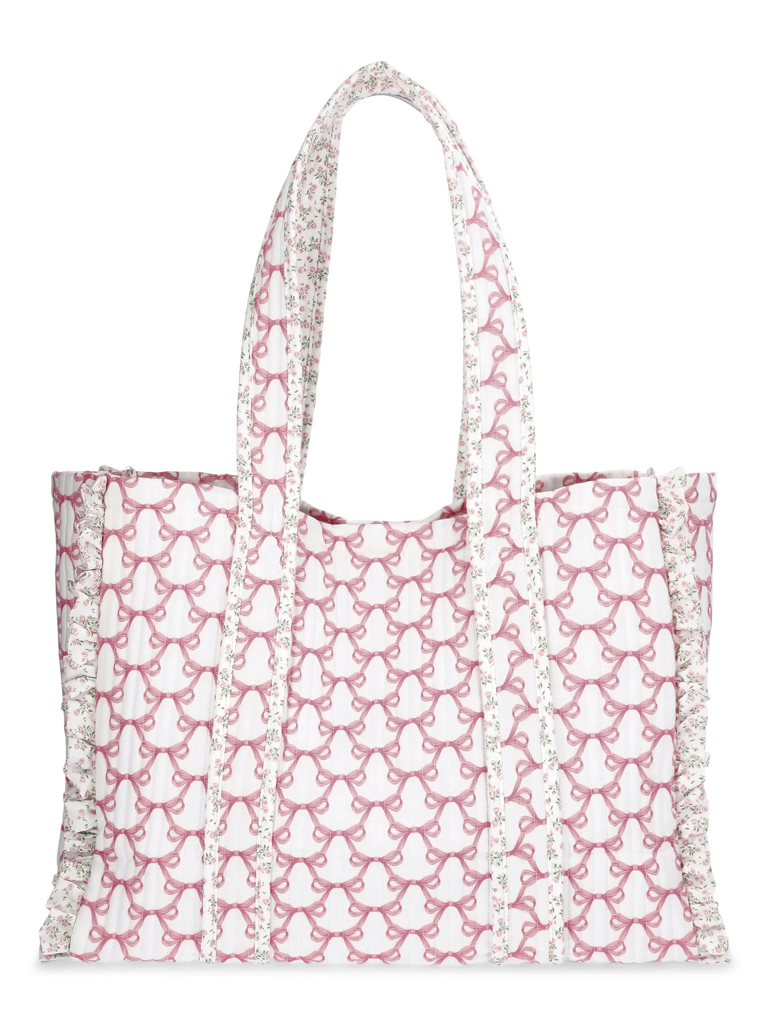 No Boundaries Women's Quilted Tote Bag, Pink Jubilee Bow/Floral | Walmart (US)