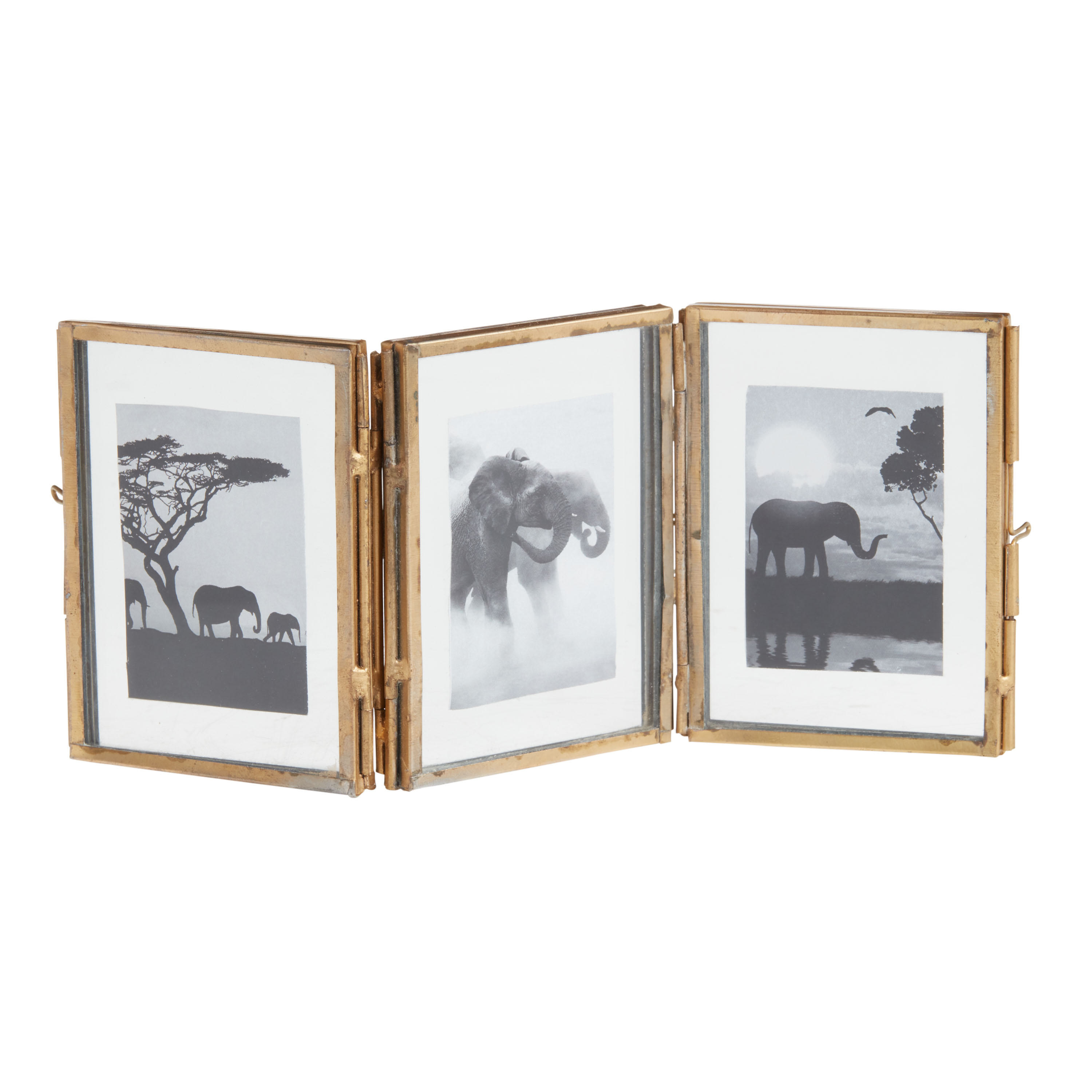 Antique Brass Hinged Triple Photo Frame | World Market