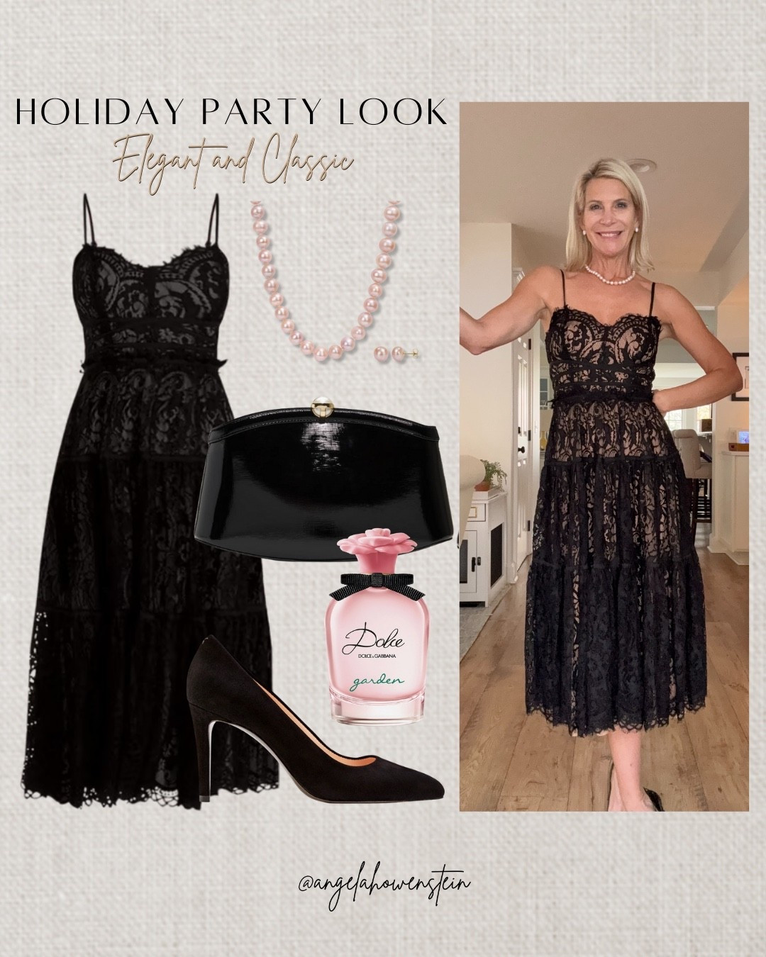 Such a beautiful holiday party look — classic black lace with simple, timeless accessories. Elegant, easy to wear, and perfect for any festive night out.

#ltkstyle #ltkfashion #holidayoutfit #holidaypartylook #classicstyle #lace dress #elegantstyle #winterchic #ltkfinds



#LTKHoliday #LTKootd #LTKOver40