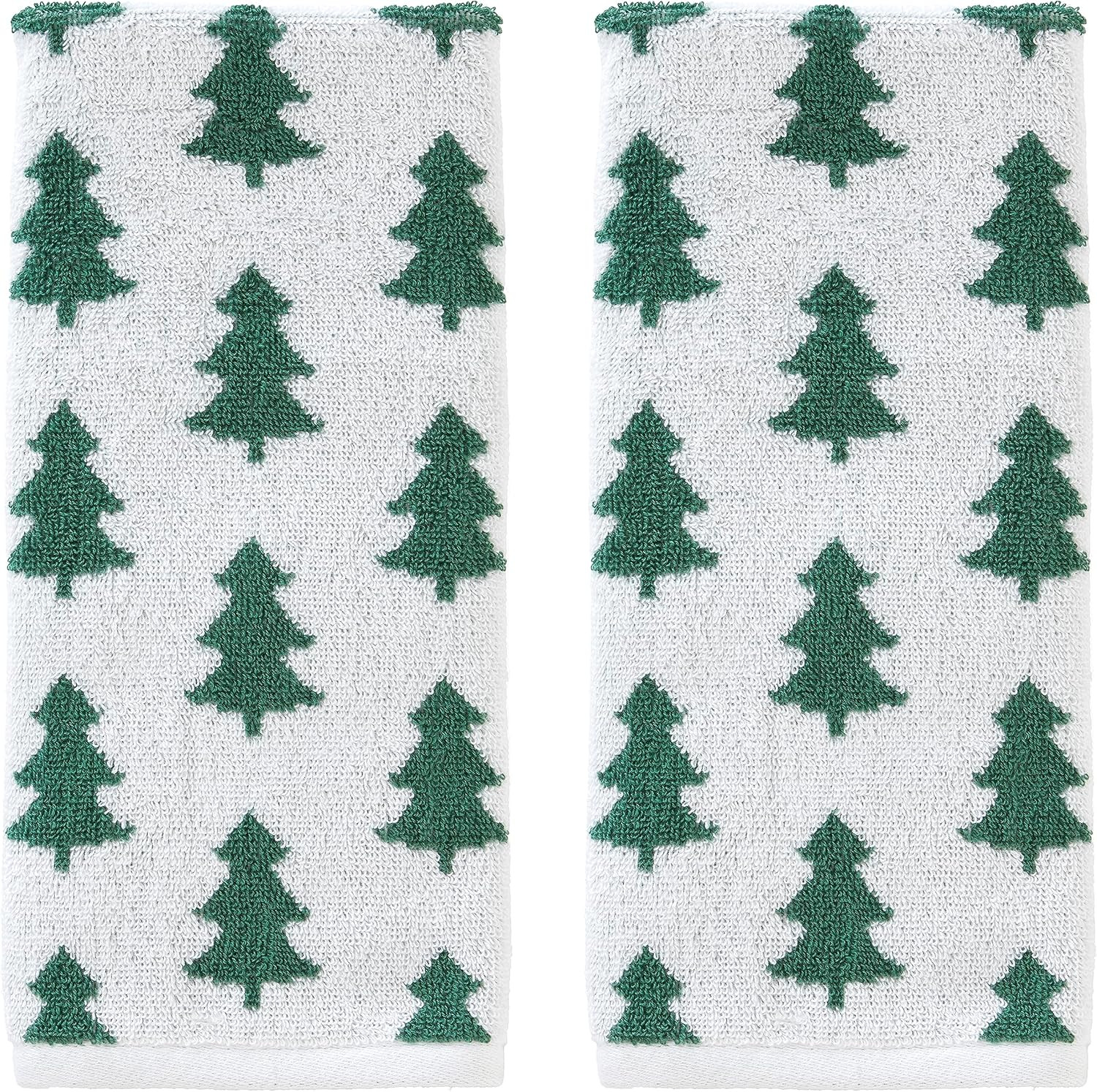 SKL Home Christmas/Winter Holiday Trees 100% Cotton Premium 2-Piece Hand Towel Set, 500 GSM, Reversible Jacquard, Soft & Absorbent, Decorative for Bath/Kitchen/Bar & Gift, Green/White | Amazon (US)