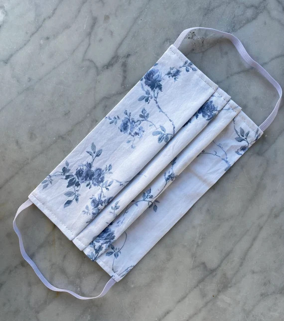 Shabby Chic Blue and White Ditsy Small Rose Floral Face Mask with filter pocket, washable | Etsy (US)