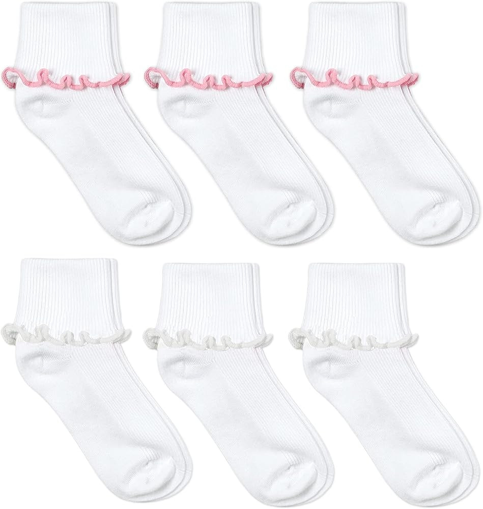 Jefferies Socks Girls Seamless Ruffle Cotton Cuff Crew Slouch School Socks 6 Pair Pack | Amazon (US)