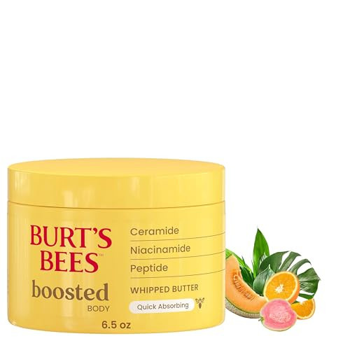 Burt's Bees Boosted Body Whipped Butter With a Ceramide, Niacinamide and Peptide Complex, Quick-Absorbing Body Butter Helps Support Skin Barrier, Tropical Scented, 6.5 oz. Jar | Amazon (US)