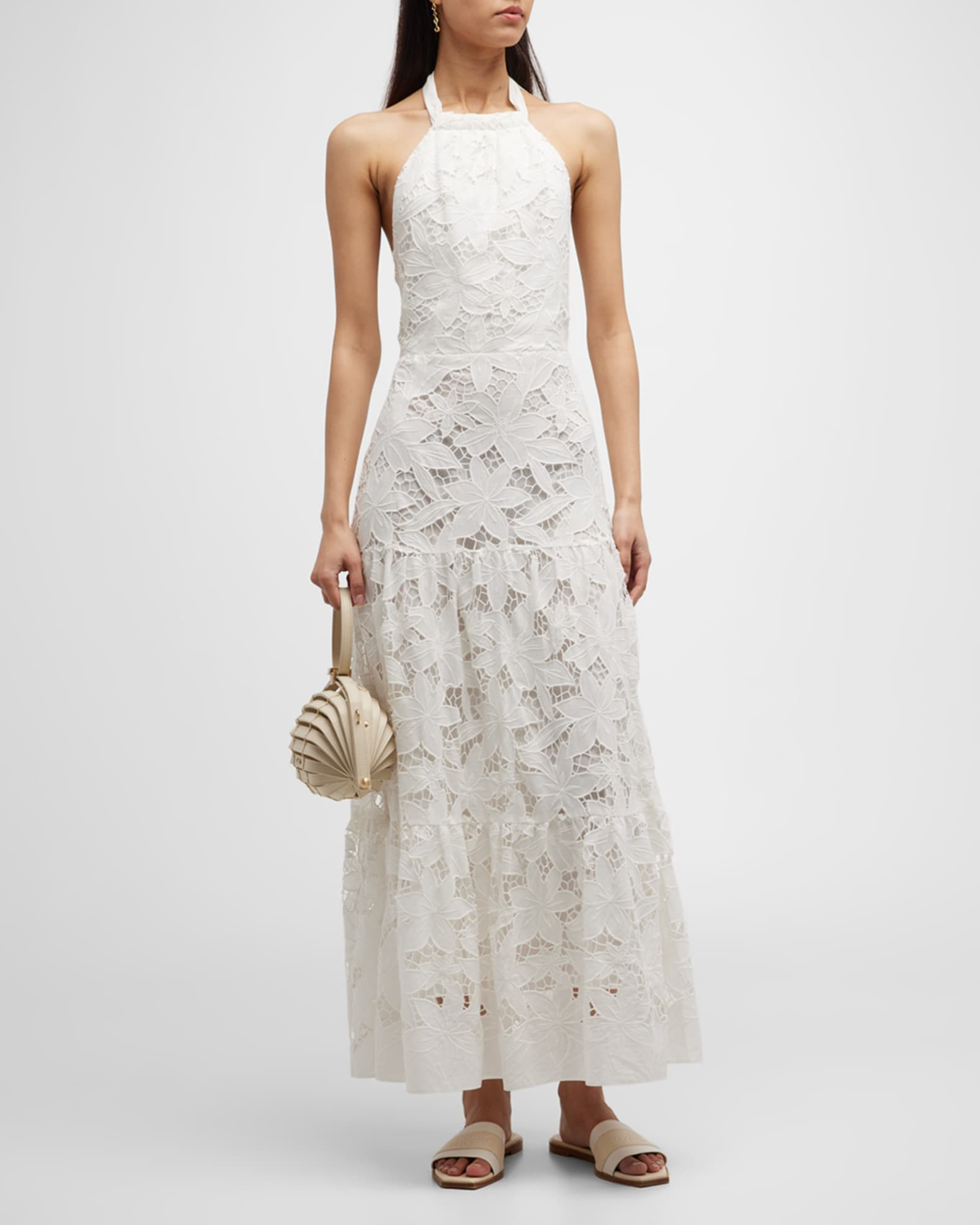 Hayden Floralis Tiered Lace Halter Maxi Dress | Neiman Marcus